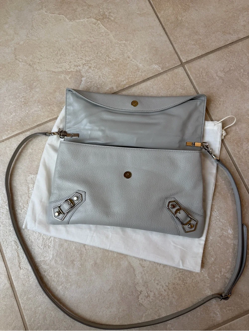 Balenciaga Metal Edge City Envelope Clutch in Gris Perle